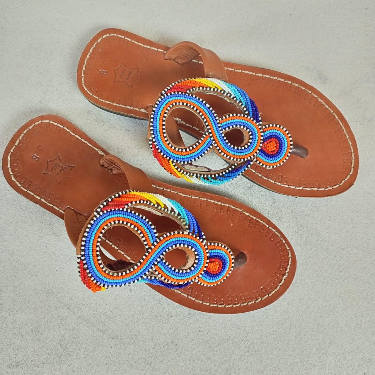 Handmade African Beaded Sandals/Authentic Maasai-Style Leather Flip-Flops Women/Boho Beach Sandals/Comfortable Summer Sandal African Gifts