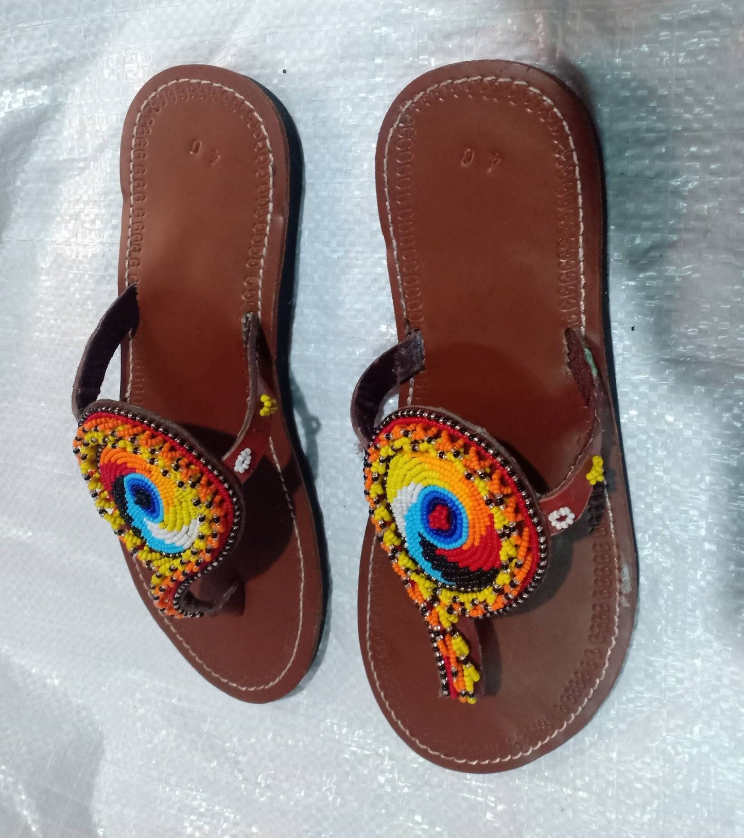 Handmade African Beaded Sandals/Authentic Maasai-Style Leather Flip-Flops Women/Boho Beach Sandals/Comfortable Summer Sandal African Gifts
