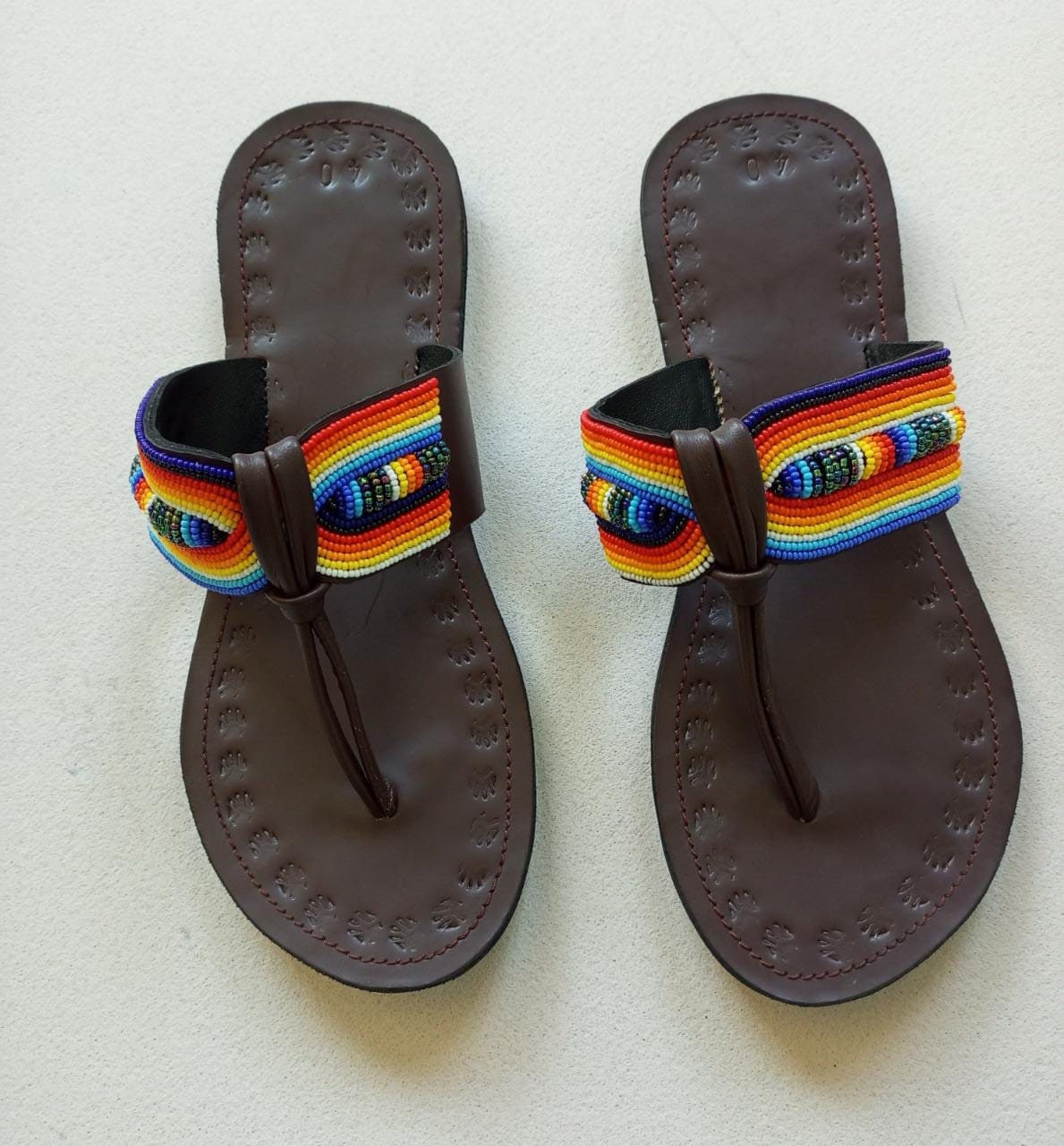 Handmade African Beaded Sandals/Authentic Maasai-Style Leather Flip-Flops Women/Boho Beach Sandals/Comfortable Summer Sandal African Gifts