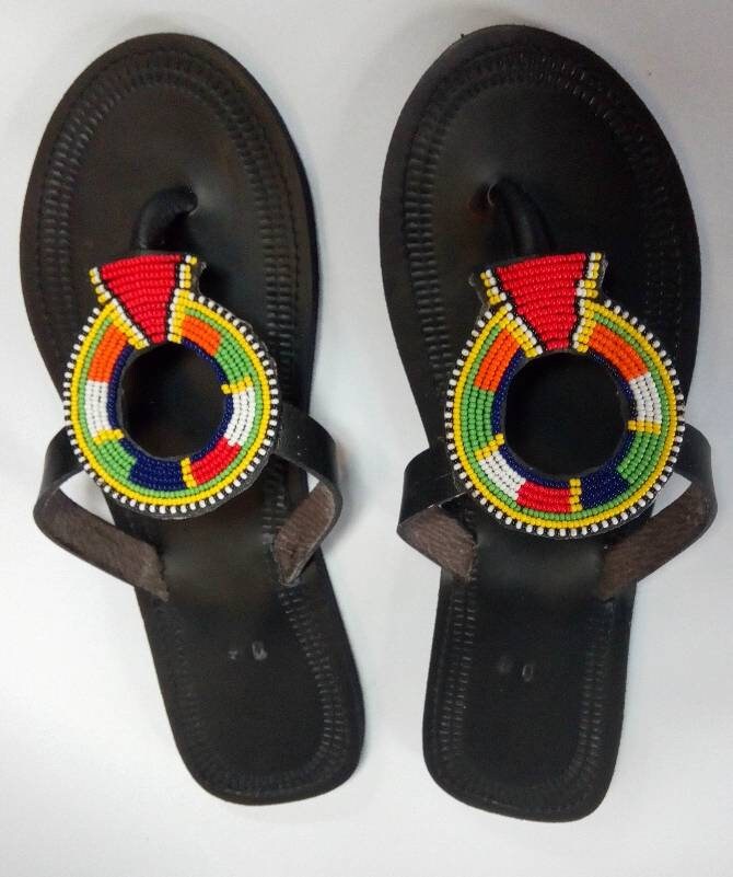 Handmade African Beaded Sandals/Authentic Maasai-Style Leather Flip-Flops Women/Boho Beach Sandals/Comfortable Summer Sandal African Gifts