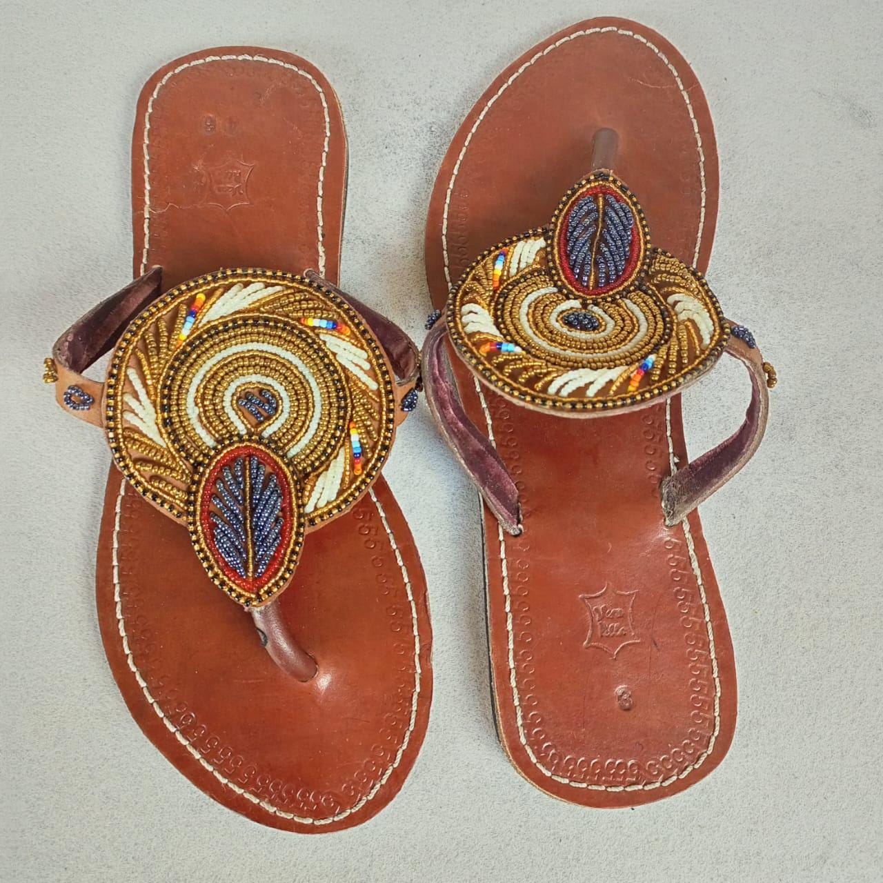 Handmade African Beaded Sandals/Authentic Maasai-Style Leather Flip-Flops Women/Boho Beach Sandals/Comfortable Summer Sandal African Gifts