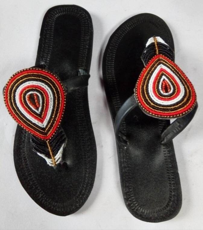 Handmade African Beaded Sandals/Authentic Maasai-Style Leather Flip-Flops Women/Boho Beach Sandals/Comfortable Summer Sandal African Gifts