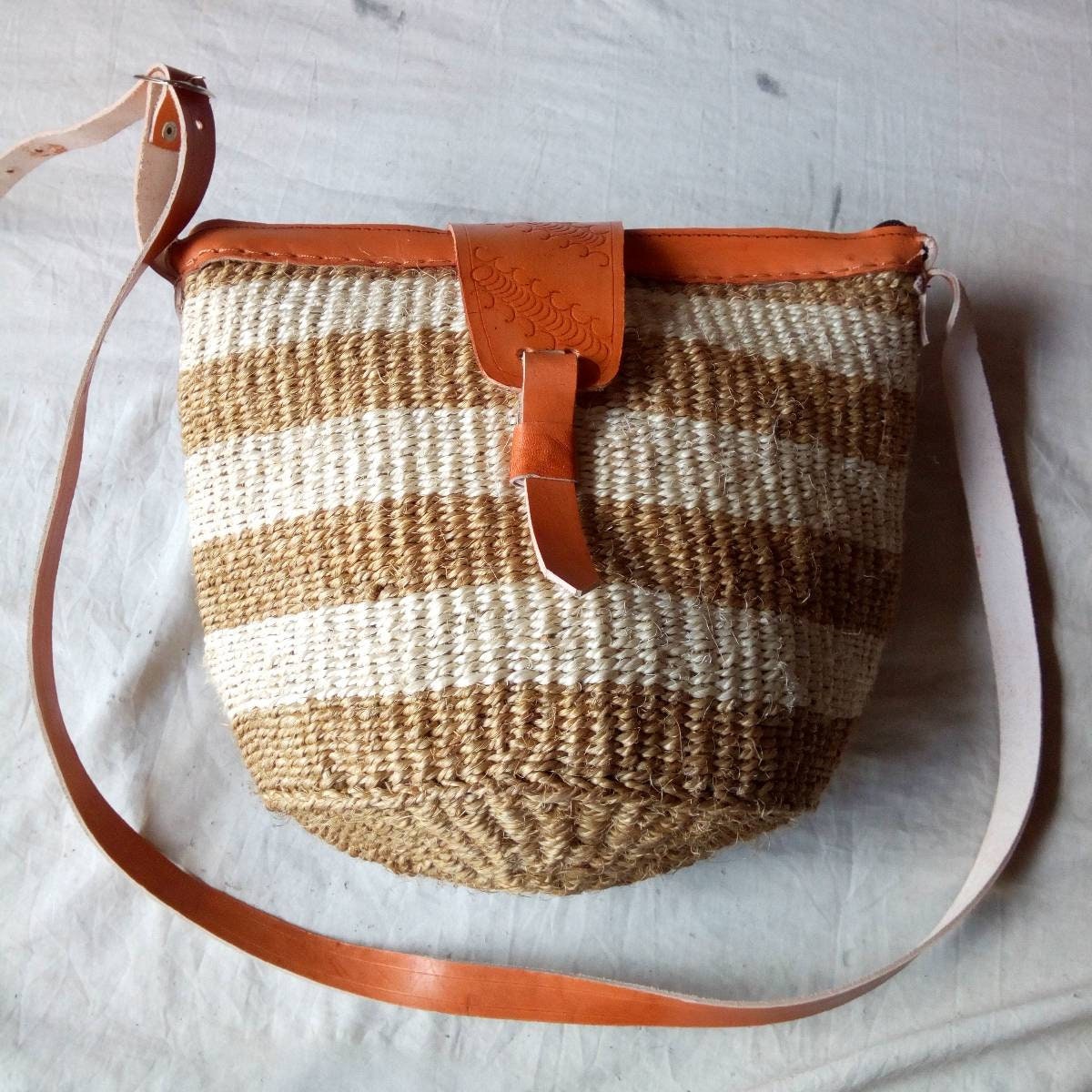 Handmade Woven Sisal Sling Bag - Boho Eco-Friendly Crossbody Bag | Sustainable Natural Fiber Purse | African Artisan Handcrafted Bag