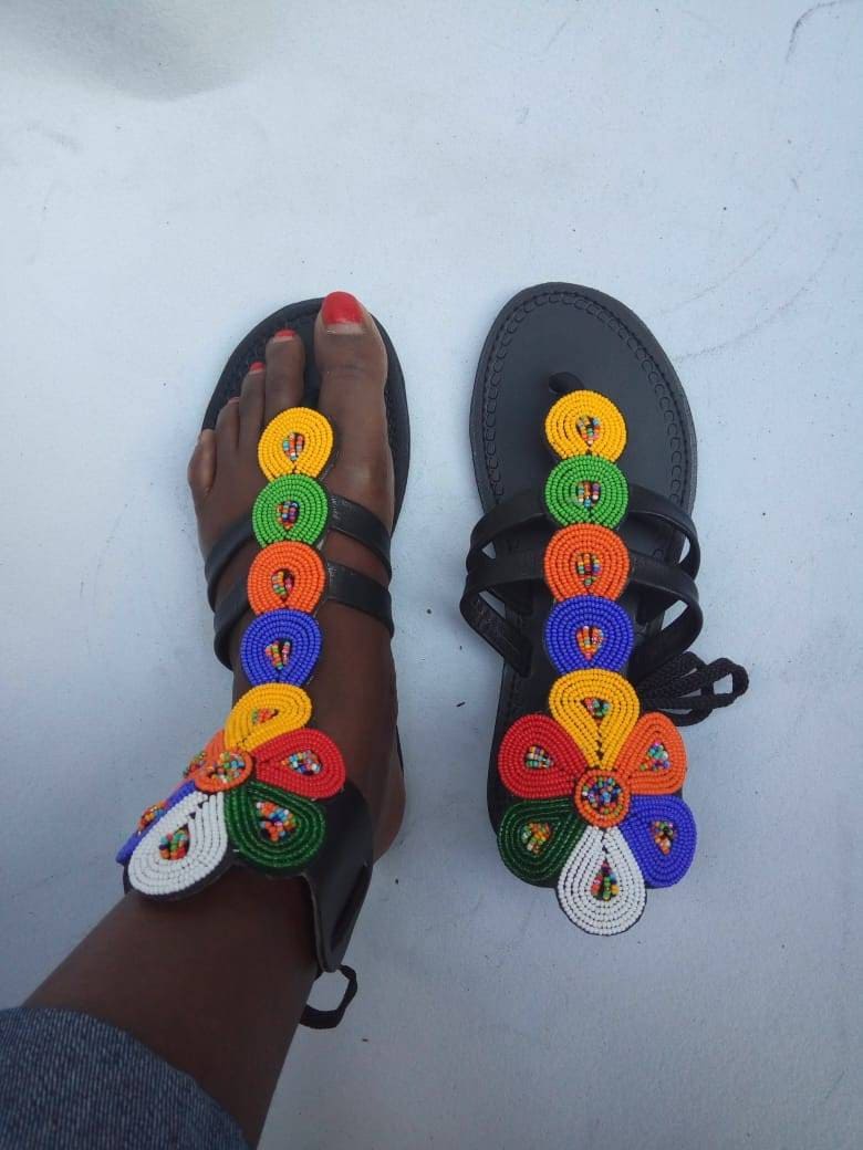 CUSTOMIZED African beaded sandals, summer sandals, Christmas gift for her,mom gift,beach sandals, leather sandals, gladiators sandals