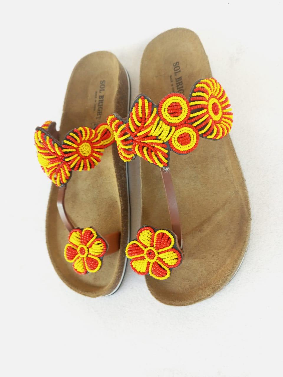 Handmade African Beaded Sandals/Authentic Maasai-Style Leather Flip-Flops Women/Boho Beach Sandals/Comfortable Summer Sandal African Gifts