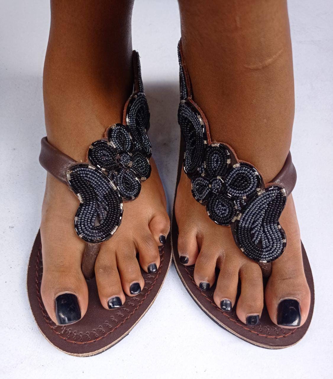 Handmade African Beaded Sandals/Authentic Maasai-Style Leather Flip-Flops Women/Boho Beach Sandals/Comfortable Summer Sandal African Gifts