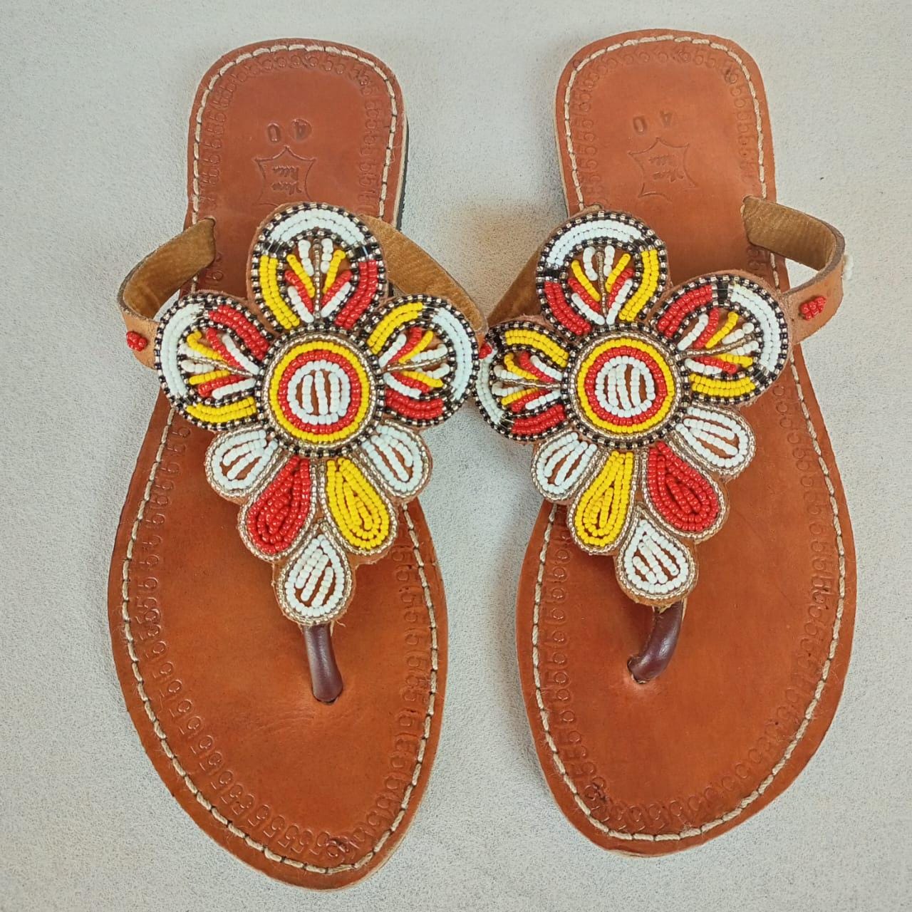Handmade African Beaded Sandals/Authentic Maasai-Style Leather Flip-Flops Women/Boho Beach Sandals/Comfortable Summer Sandal African Gifts