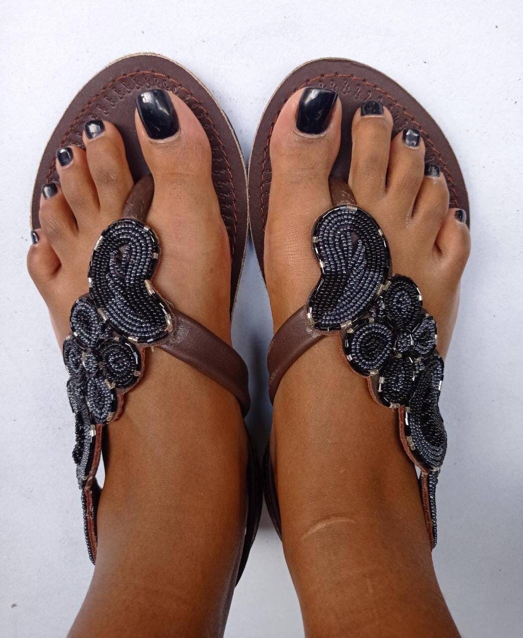 Handmade African Beaded Sandals/Authentic Maasai-Style Leather Flip-Flops Women/Boho Beach Sandals/Comfortable Summer Sandal African Gifts