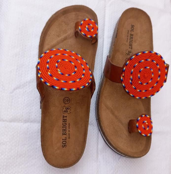 Handmade African Beaded Sandals/Authentic Maasai-Style Leather Flip-Flops Women/Boho Beach Sandals/Comfortable Summer Sandal African Gifts