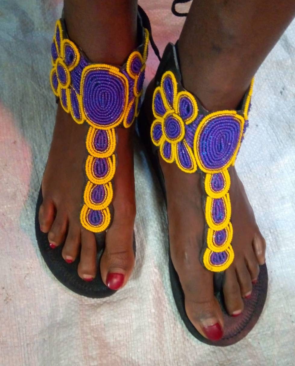 Gladiator African Beaded Sandals/Authentic Maasai-Style Leather Flip-Flops Women/Boho Beach Sandals/Comfortable Summer Sandal African Gifts