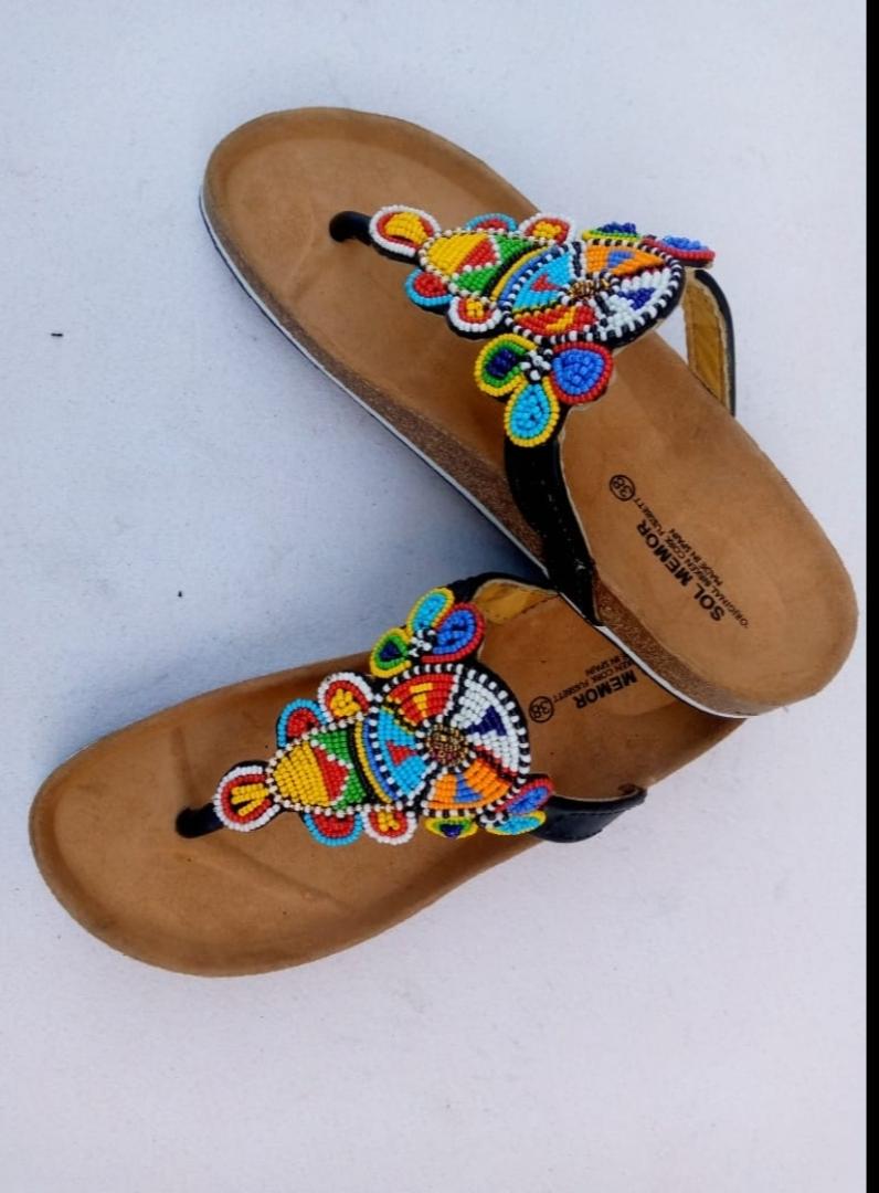 Handmade African Beaded Sandals/Authentic Maasai-Style Leather Flip-Flops Women/Boho Beach Sandals/Comfortable Summer Sandal African Gifts