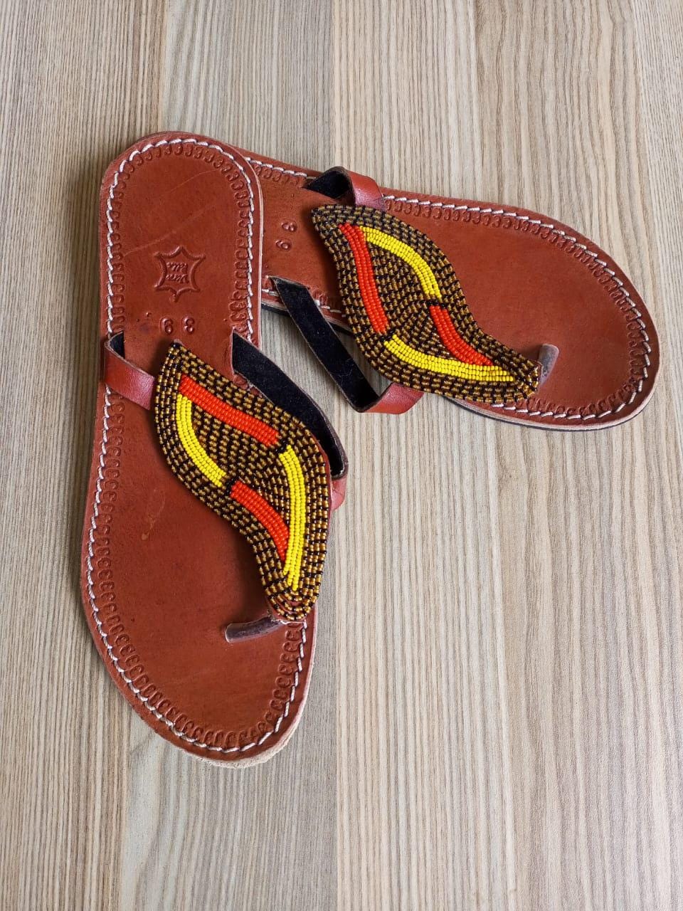 Handmade African Beaded Sandals/Authentic Maasai-Style Leather Flip-Flops Women/Boho Beach Sandals/Comfortable Summer Sandal African Gifts
