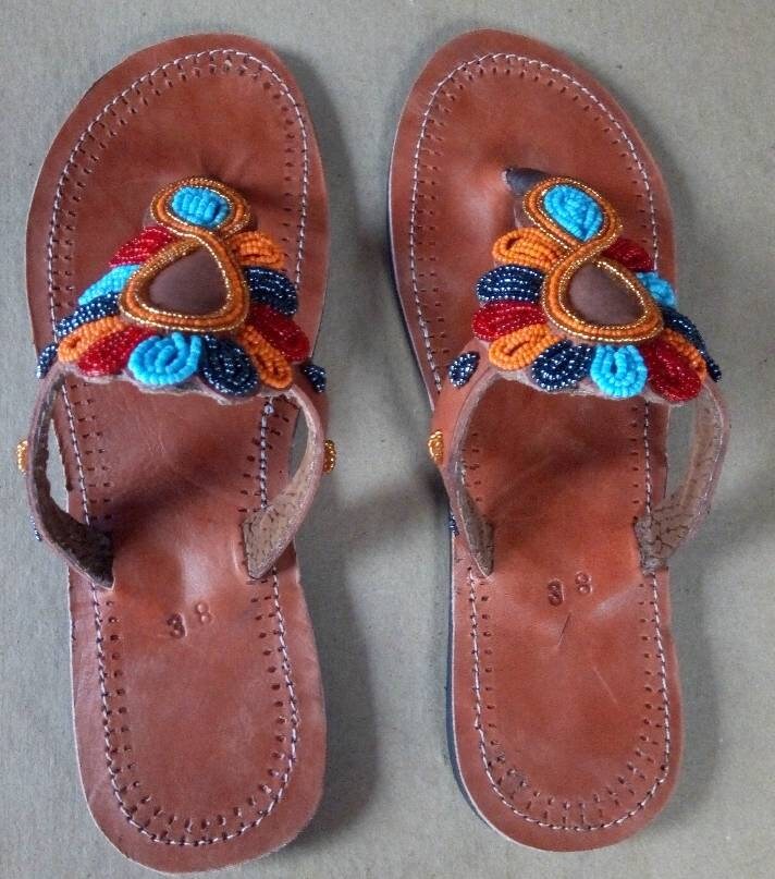 Handmade African Beaded Sandals/Authentic Maasai-Style Leather Flip-Flops Women/Boho Beach Sandals/Comfortable Summer Sandal African Gifts