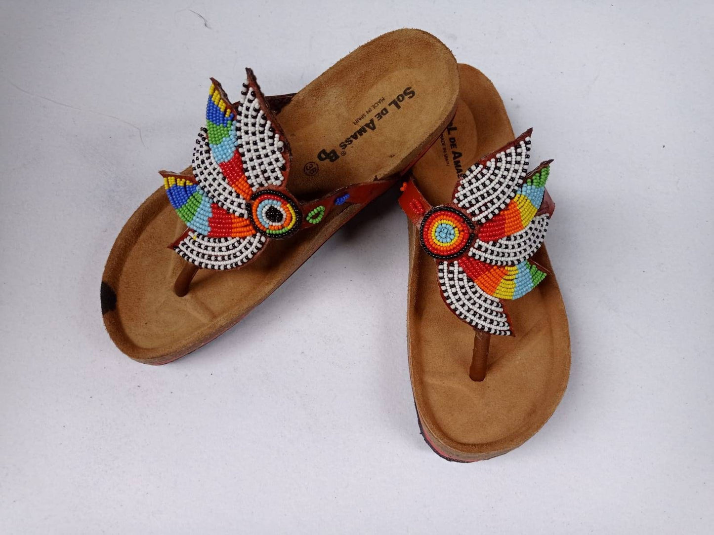 Handmade African Beaded Sandals/Authentic Maasai-Style Leather Flip-Flops Women/Boho Beach Sandals/Comfortable Summer Sandal African Gifts