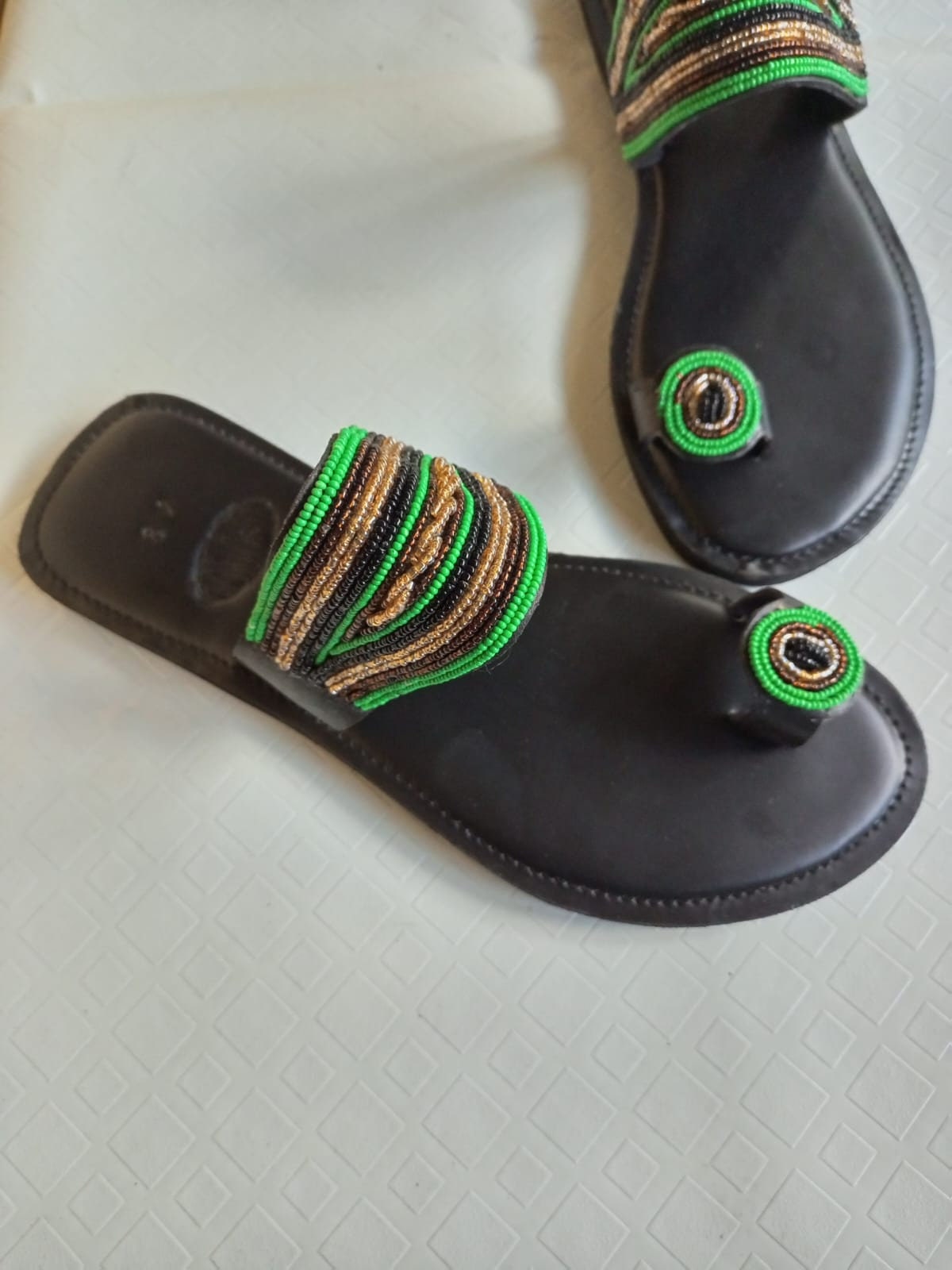 Handmade African Beaded Sandals/Authentic Maasai-Style Leather Flip-Flops Women/Boho Beach Sandals/Comfortable Summer Sandal African Gifts