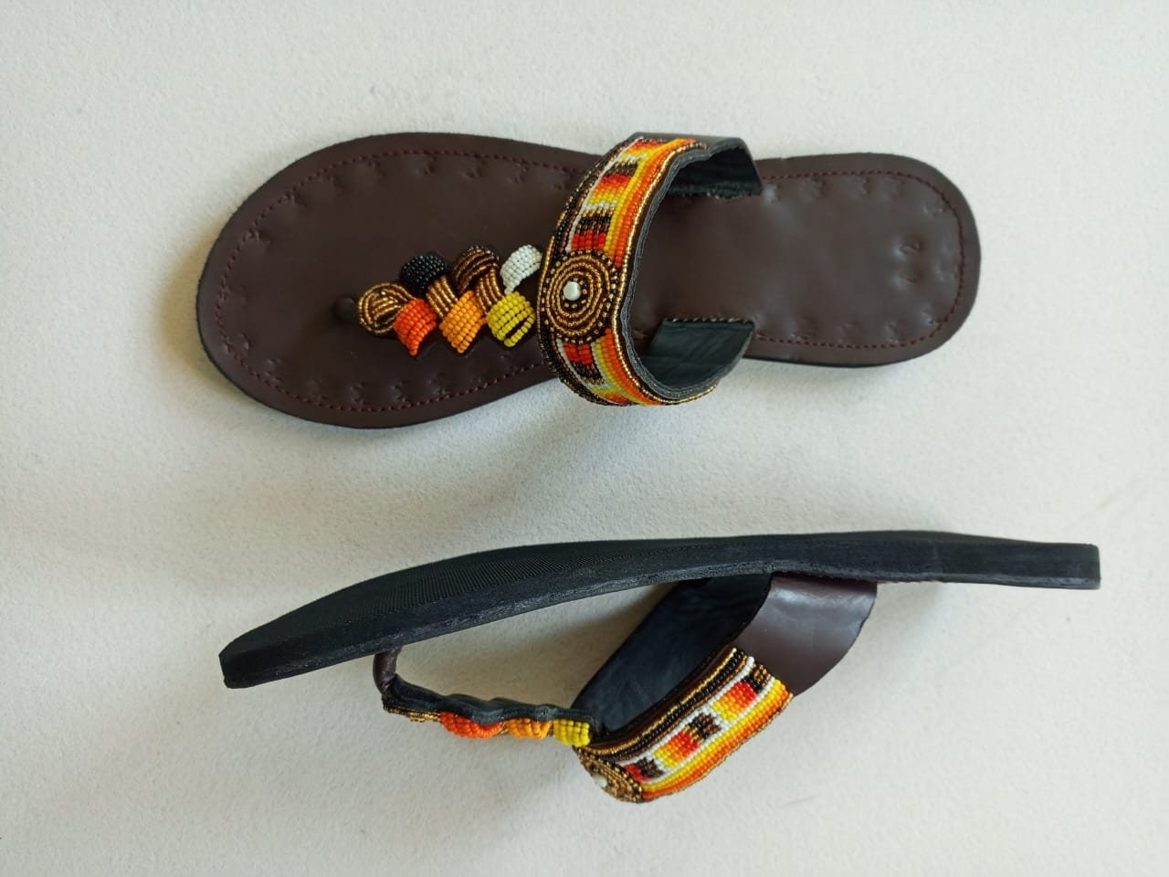 Handmade African Beaded Sandals/Authentic Maasai-Style Leather Flip-Flops Women/Boho Beach Sandals/Comfortable Summer Sandal African Gifts