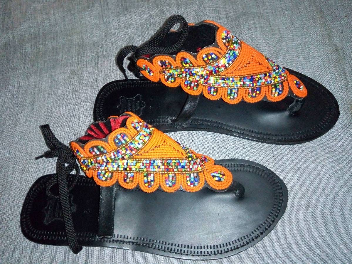 Handmade African Beaded Sandals/Authentic Maasai-Style Leather Flip-Flops Women/Boho Beach Sandals/Comfortable Summer Sandal African Gifts