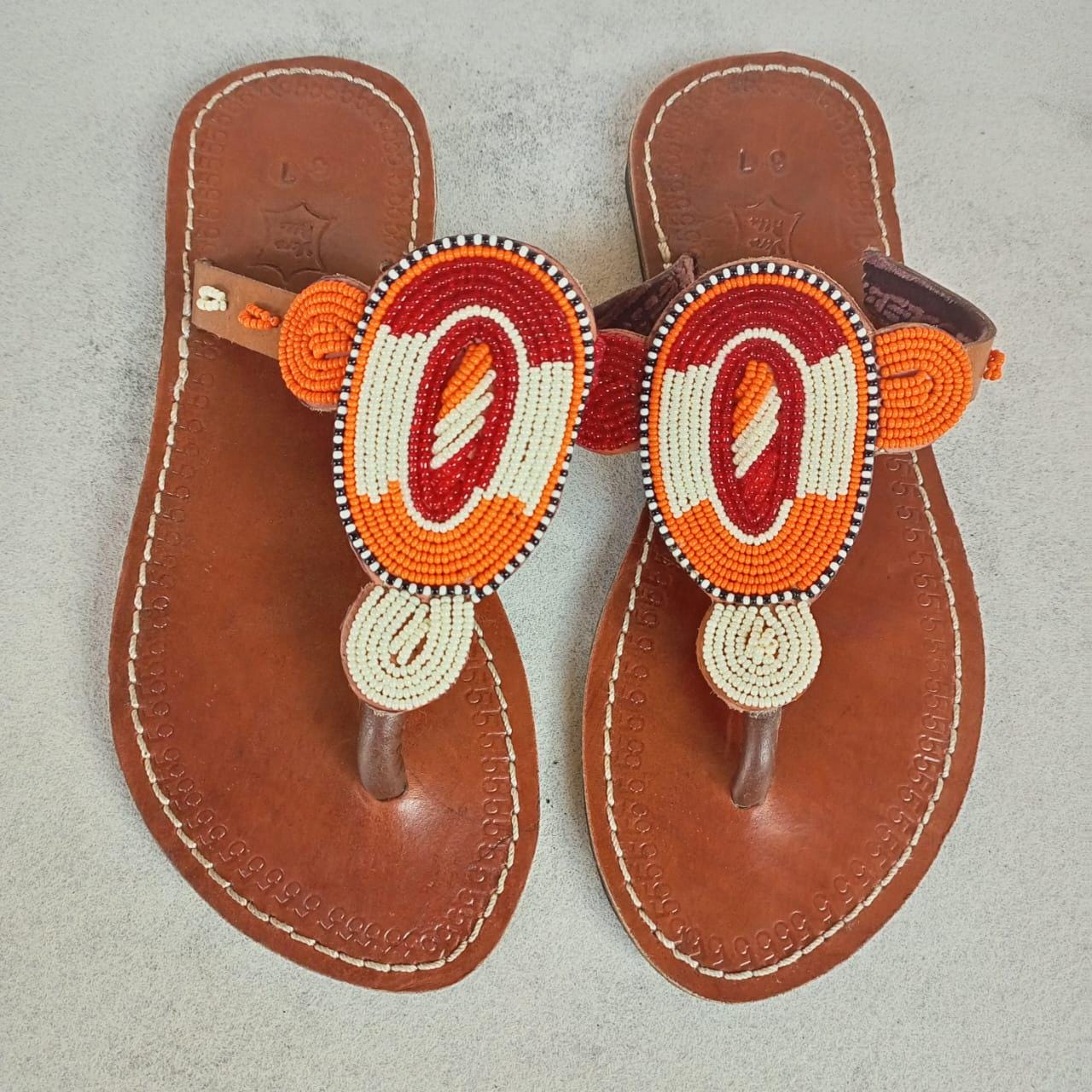Handmade African Beaded Sandals/Authentic Maasai-Style Leather Flip-Flops Women/Boho Beach Sandals/Comfortable Summer Sandal African Gifts