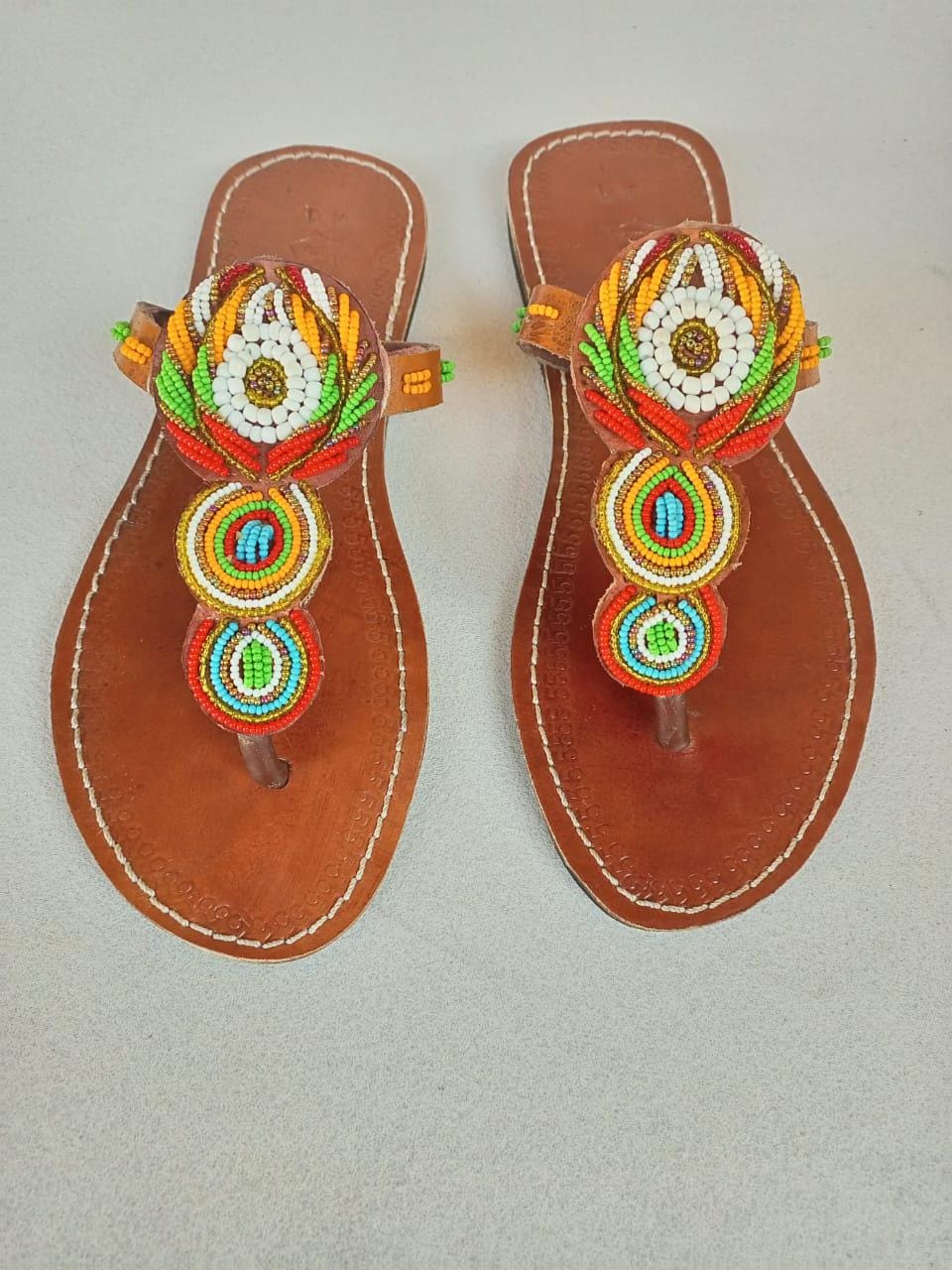 Handmade African Beaded Sandals/Authentic Maasai-Style Leather Flip-Flops Women/Boho Beach Sandals/Comfortable Summer Sandal African Gifts