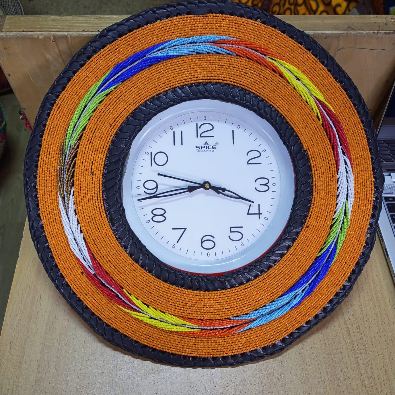Beaded Wall Clock/Handmade African Decor/Boho Chic Home Accent/Tribal-Inspired Wall Art/Unique Gift Idea/Colorful Beaded Wall Hanging Clock