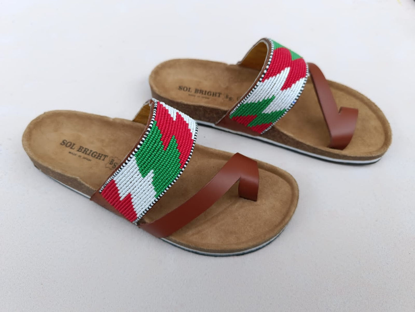 Handmade African Beaded Sandals/Authentic Maasai-Style Leather Flip-Flops Women/Boho Beach Sandals/Comfortable Summer Sandal African Gifts
