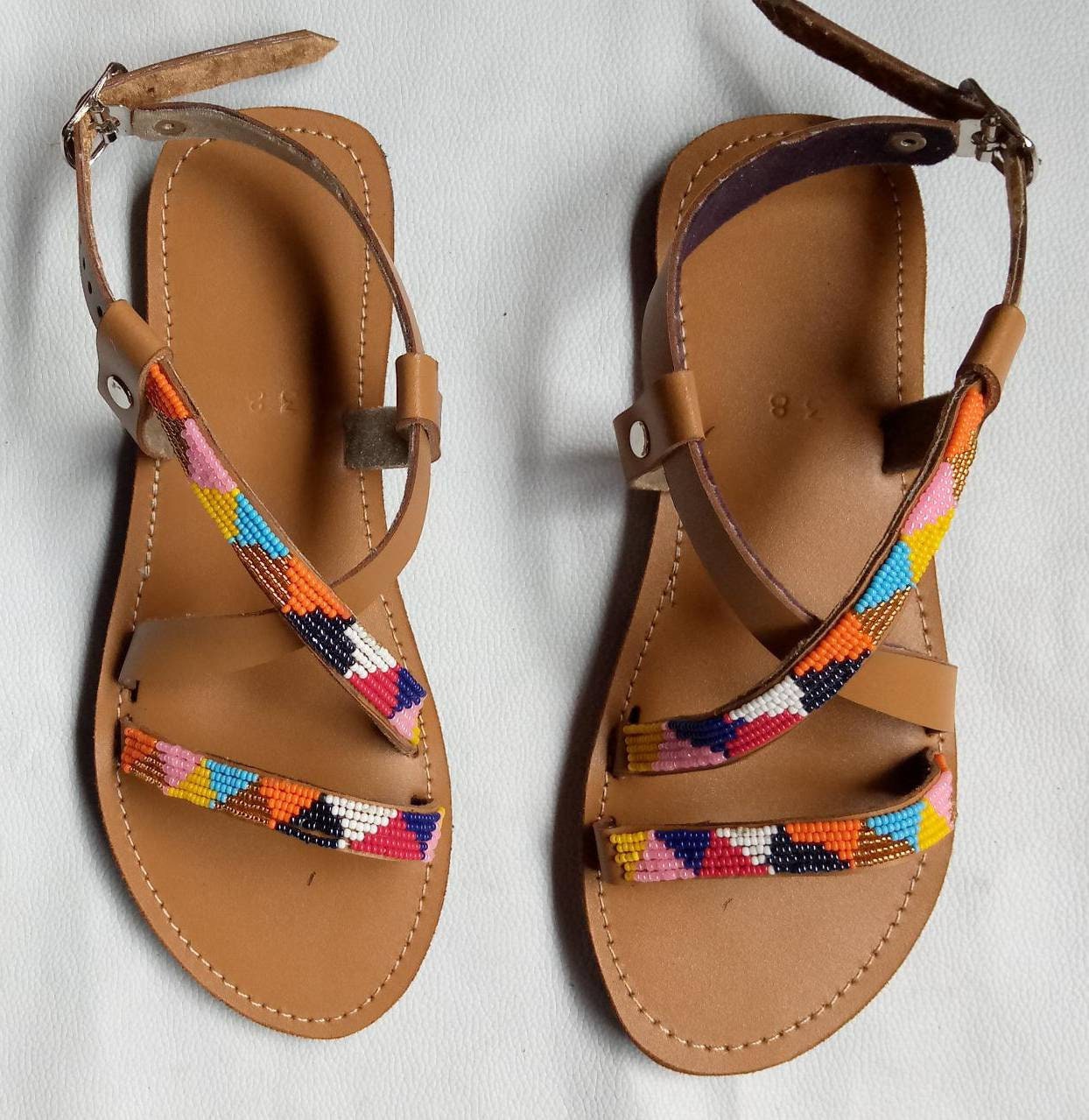 Handmade African Beaded Sandals/Authentic Maasai-Style Leather Flip-Flops Women/Boho Beach Sandals/Comfortable Summer Sandal African Gifts