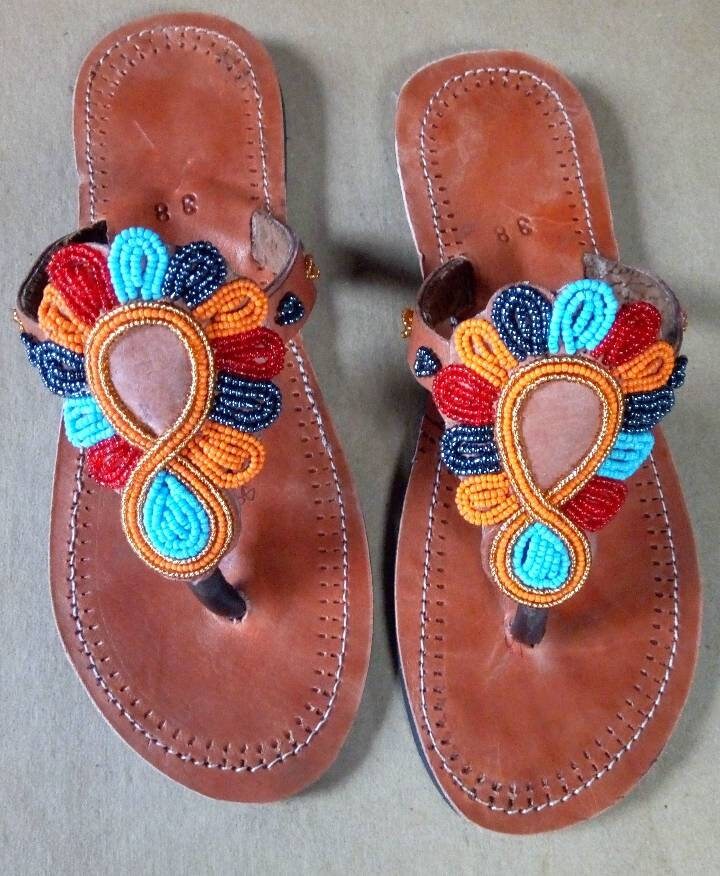 Handmade African Beaded Sandals/Authentic Maasai-Style Leather Flip-Flops Women/Boho Beach Sandals/Comfortable Summer Sandal African Gifts