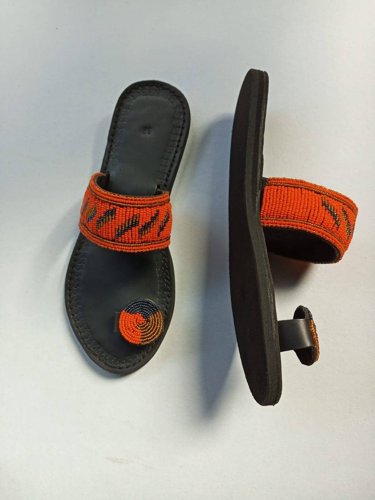 Handmade African Beaded Sandals/Authentic Maasai-Style Leather Flip-Flops Women/Boho Beach Sandals/Comfortable Summer Sandal African Gifts
