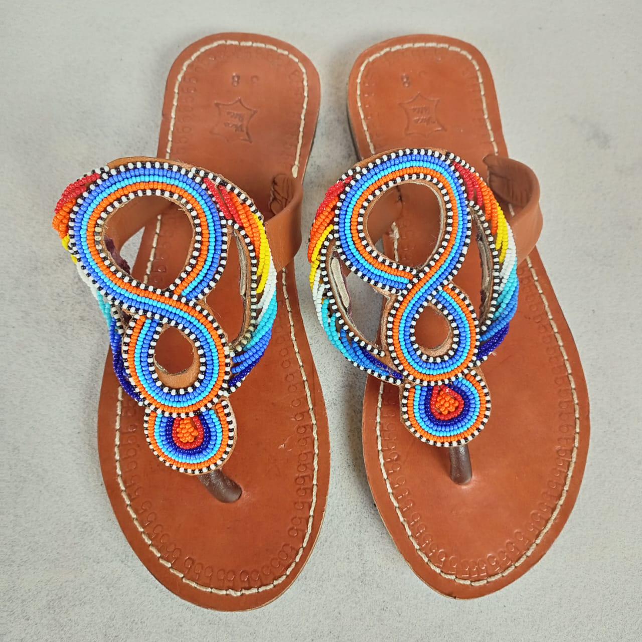 Handmade African Beaded Sandals/Authentic Maasai-Style Leather Flip-Flops Women/Boho Beach Sandals/Comfortable Summer Sandal African Gifts