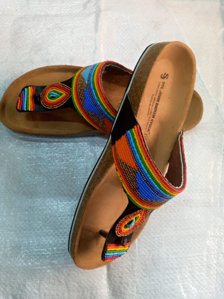 Handmade African Beaded Sandals/Authentic Maasai-Style Leather Flip-Flops Women/Boho Beach Sandals/Comfortable Summer Sandal African Gifts