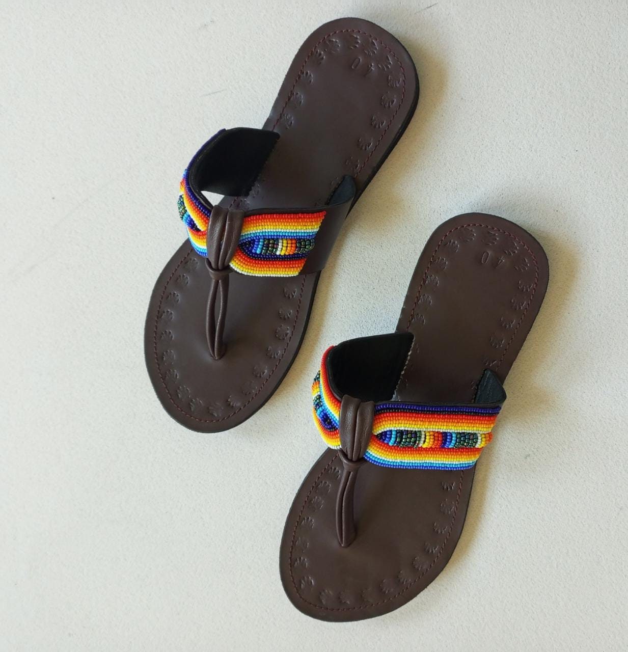 Handmade African Beaded Sandals/Authentic Maasai-Style Leather Flip-Flops Women/Boho Beach Sandals/Comfortable Summer Sandal African Gifts