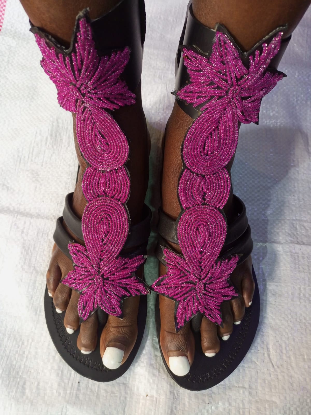 Handmade African Beaded Sandals/Authentic Maasai-Style Leather Flip-Flops Women/Boho Beach Sandals/Comfortable Summer Sandal African Gifts