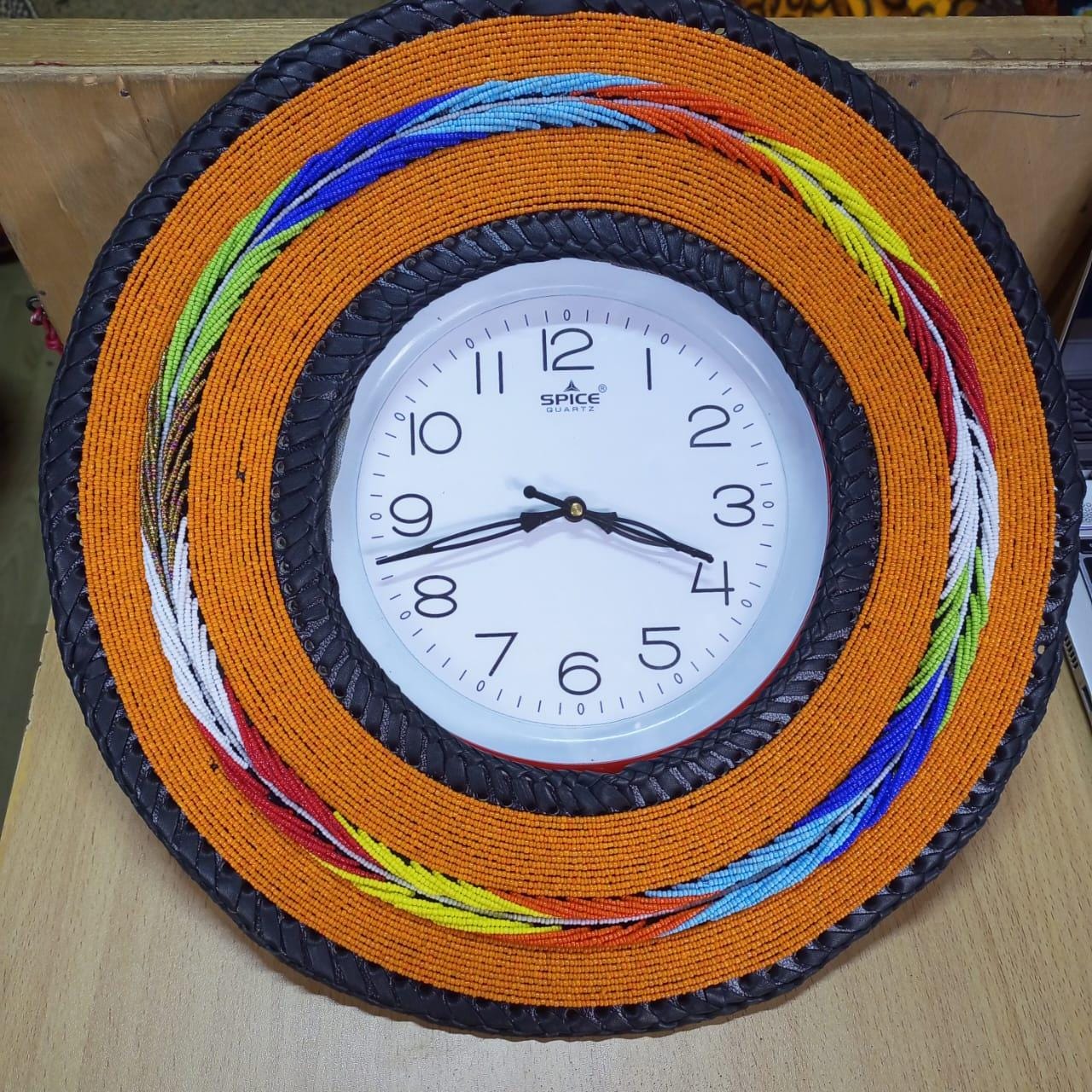 Beaded Wall Clock/Handmade African Decor/Boho Chic Home Accent/Tribal-Inspired Wall Art/Unique Gift Idea/Colorful Beaded Wall Hanging Clock