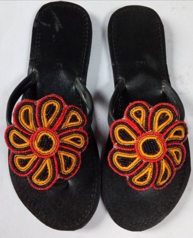 Handmade African Beaded Sandals/Authentic Maasai-Style Leather Flip-Flops Women/Boho Beach Sandals/Comfortable Summer Sandal African Gifts