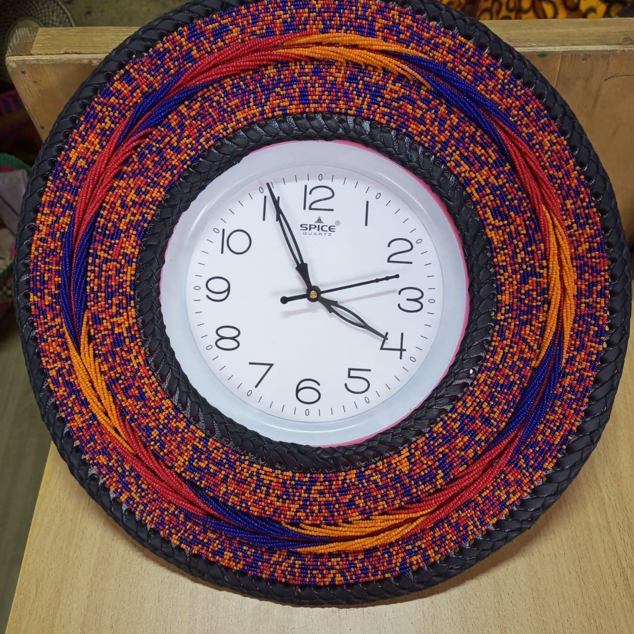 Beaded Wall Clock/Handmade African Decor/Boho Chic Home Accent/Tribal-Inspired Wall Art/Unique Gift Idea/Colorful Beaded Wall Hanging Clock