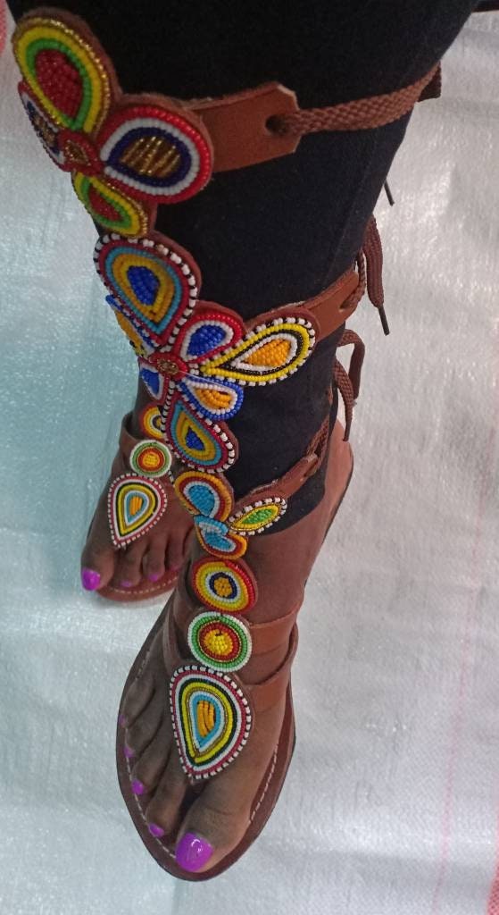 Handmade African Beaded Sandals/Authentic Maasai-Style Leather Flip-Flops Women/Boho Beach Sandals/Comfortable Summer Sandal African Gifts