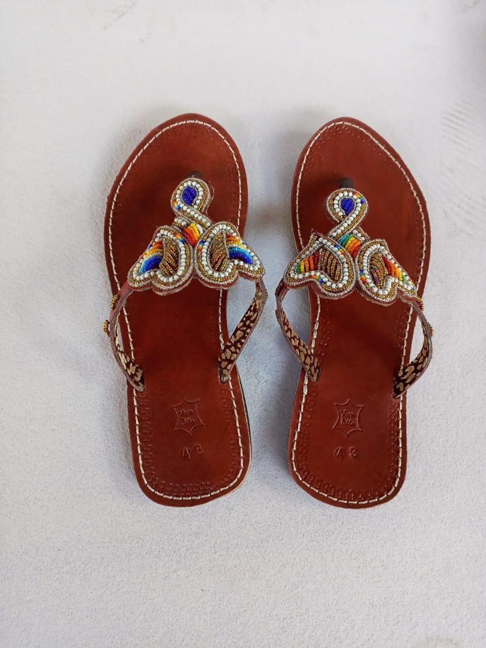 Handmade African Beaded Sandals/Authentic Maasai-Style Leather Flip-Flops Women/Boho Beach Sandals/Comfortable Summer Sandal African Gifts