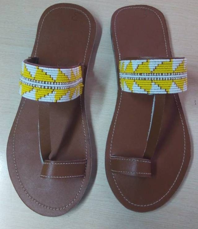 Handmade African Men's Sandals/Genuine Leather Beaded Flip-Flops/Comfortable Summer Sandals for Men/African Shoes/Unique Gift for Him