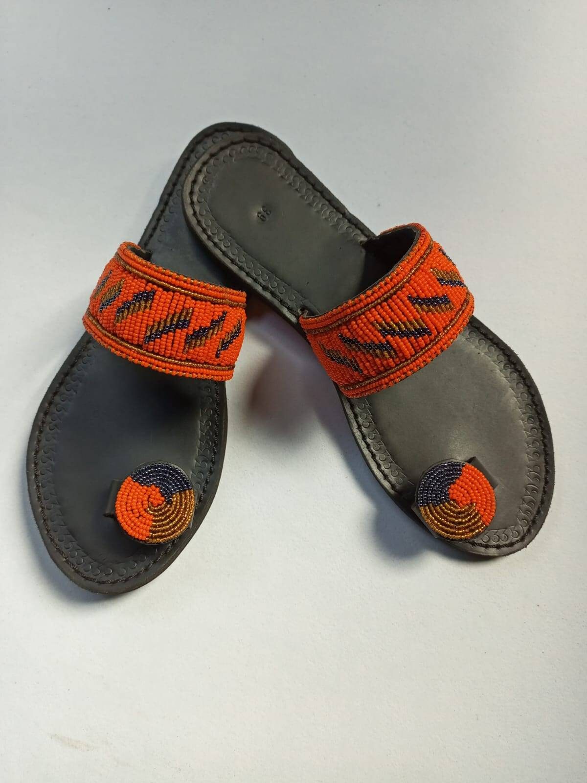 Handmade African Beaded Sandals/Authentic Maasai-Style Leather Flip-Flops Women/Boho Beach Sandals/Comfortable Summer Sandal African Gifts