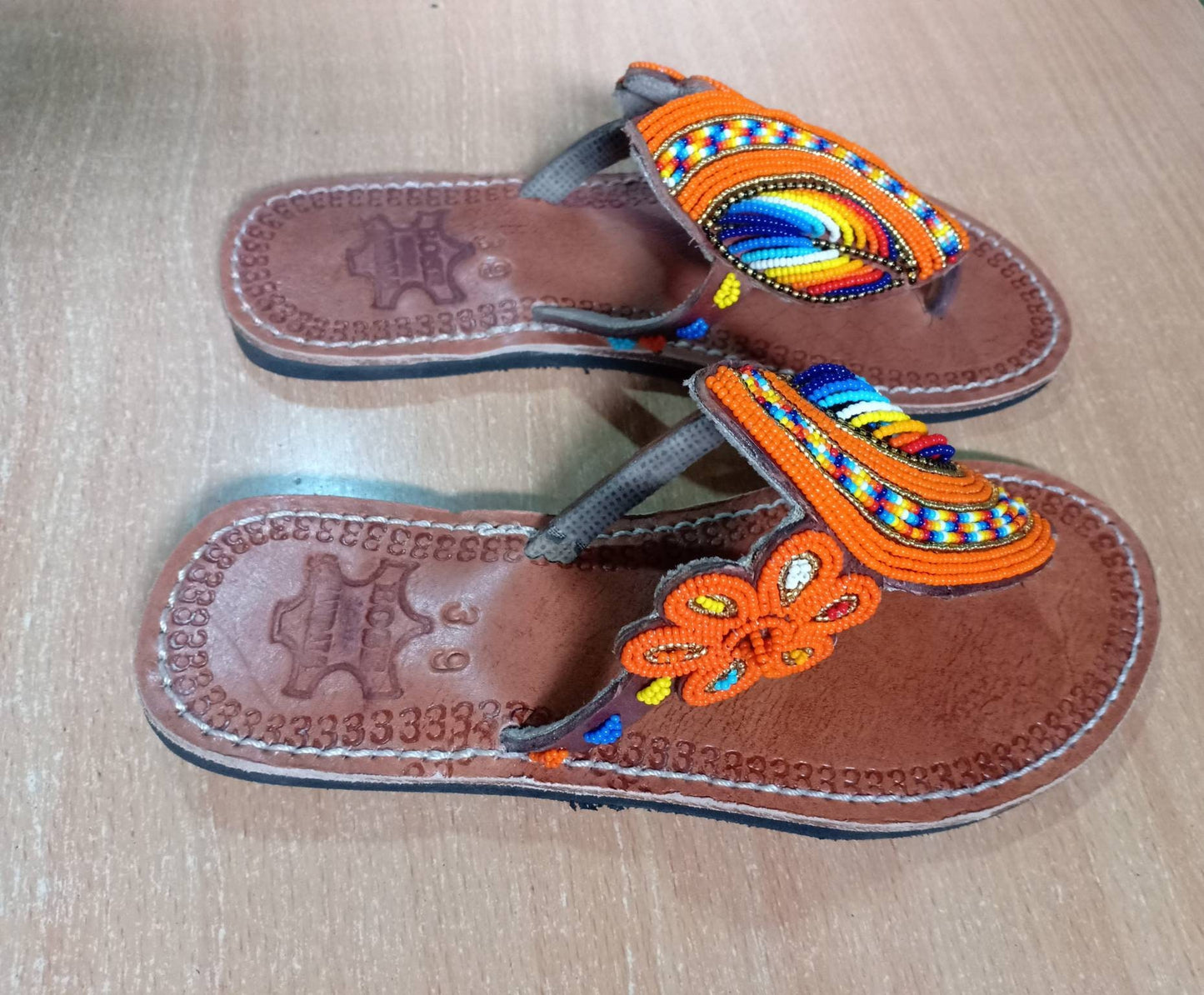 Handmade African Beaded Sandals/Authentic Maasai-Style Leather Flip-Flops Women/Boho Beach Sandals/Comfortable Summer Sandal African Gifts