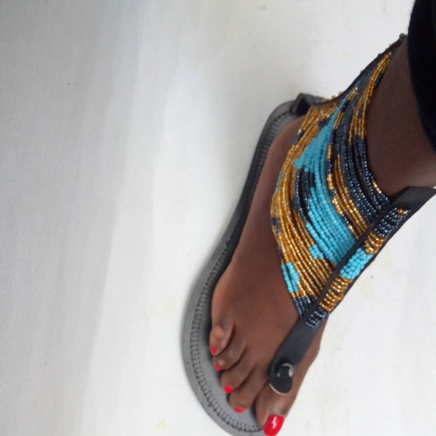 Handmade African Beaded Sandals/Authentic Maasai-Style Leather Flip-Flops Women/Boho Beach Sandals/Comfortable Summer Sandal African Gifts