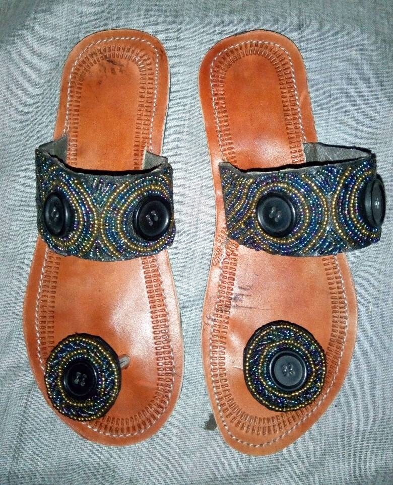 Handmade African Beaded Sandals/Authentic Maasai-Style Leather Flip-Flops Women/Boho Beach Sandals/Comfortable Summer Sandal African Gifts
