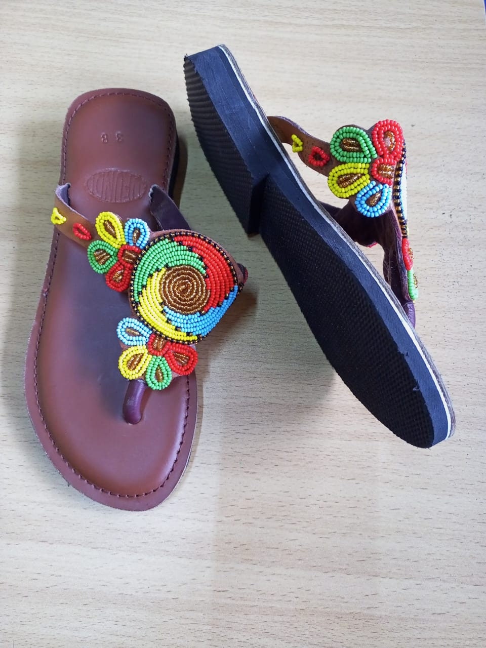 Handmade African Beaded Sandals/Authentic Maasai-Style Leather Flip-Flops Women/Boho Beach Sandals/Comfortable Summer Sandal African Gifts