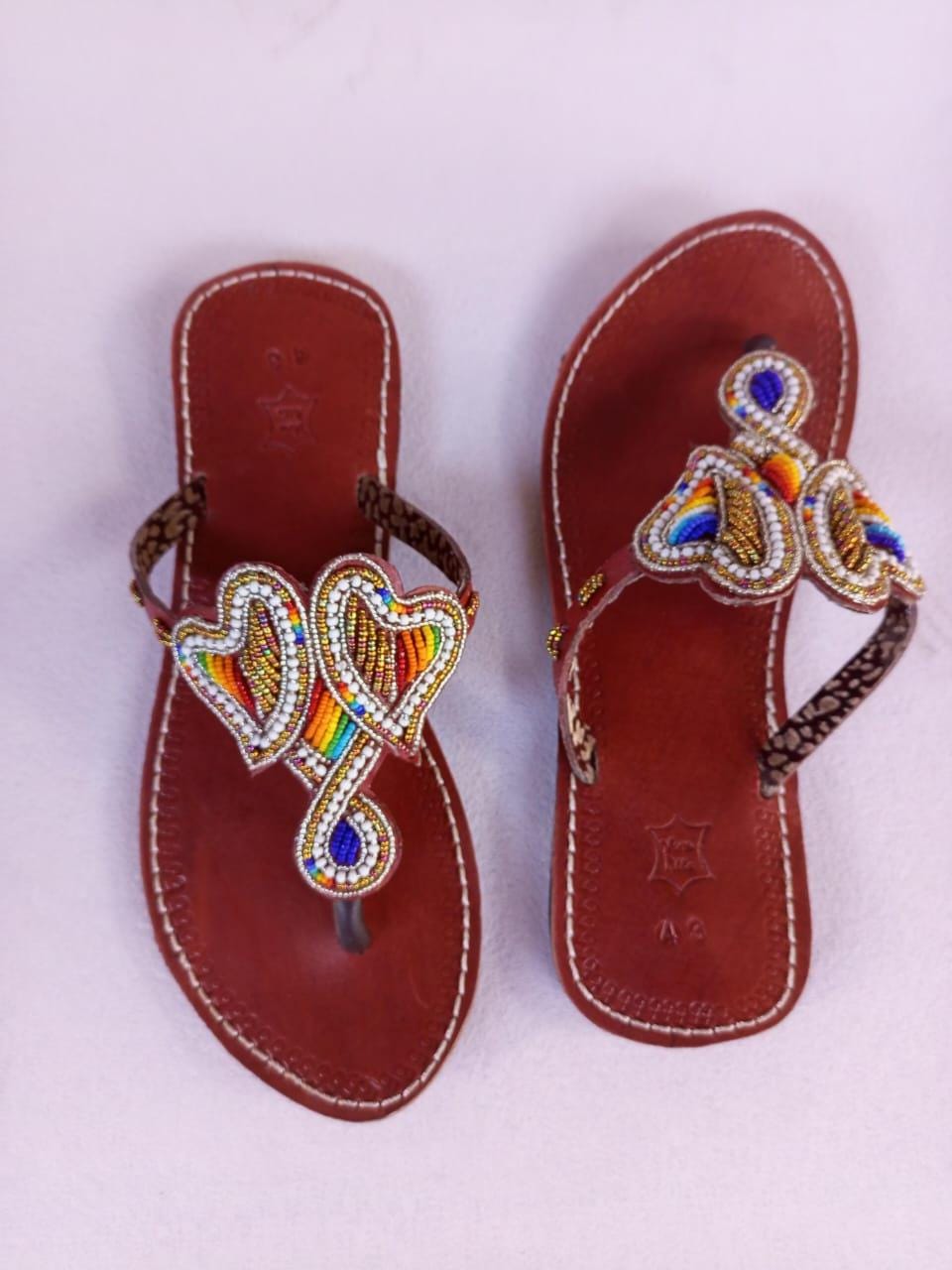 Handmade African Beaded Sandals/Authentic Maasai-Style Leather Flip-Flops Women/Boho Beach Sandals/Comfortable Summer Sandal African Gifts