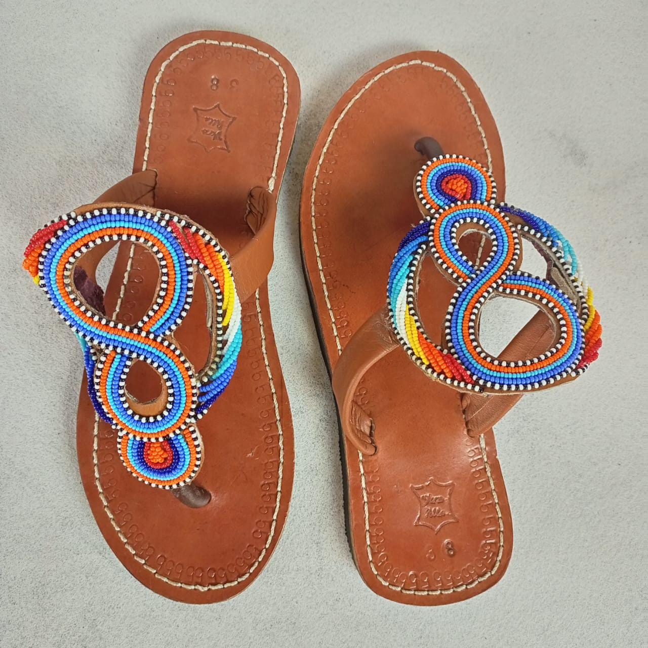 Handmade African Beaded Sandals/Authentic Maasai-Style Leather Flip-Flops Women/Boho Beach Sandals/Comfortable Summer Sandal African Gifts