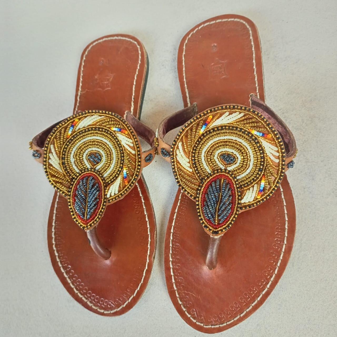 Handmade African Beaded Sandals/Authentic Maasai-Style Leather Flip-Flops Women/Boho Beach Sandals/Comfortable Summer Sandal African Gifts