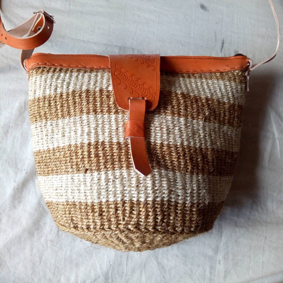 Handmade Woven Sisal Sling Bag - Boho Eco-Friendly Crossbody Bag | Sustainable Natural Fiber Purse | African Artisan Handcrafted Bag