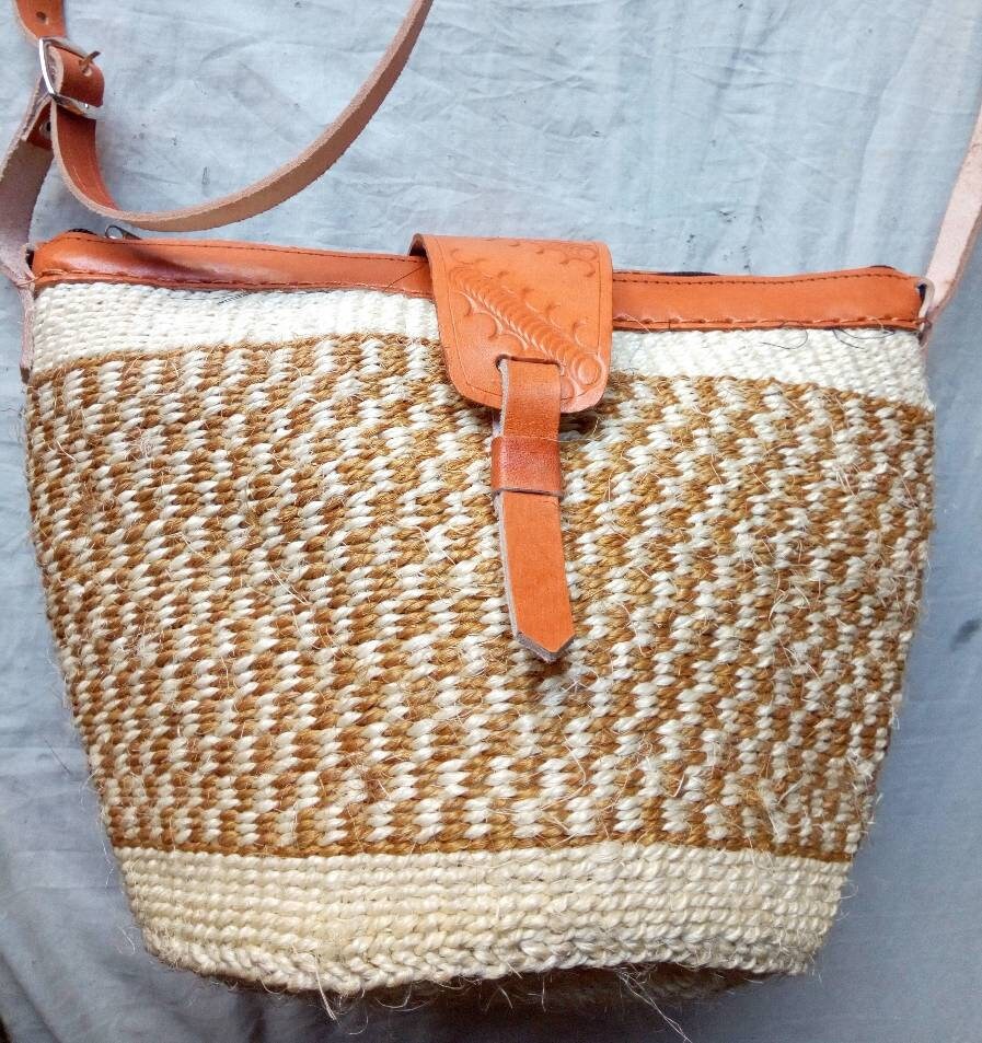 Handmade Woven Sisal Sling Bag - Boho Eco-Friendly Crossbody Bag | Sustainable Natural Fiber Purse | African Artisan Handcrafted Bag