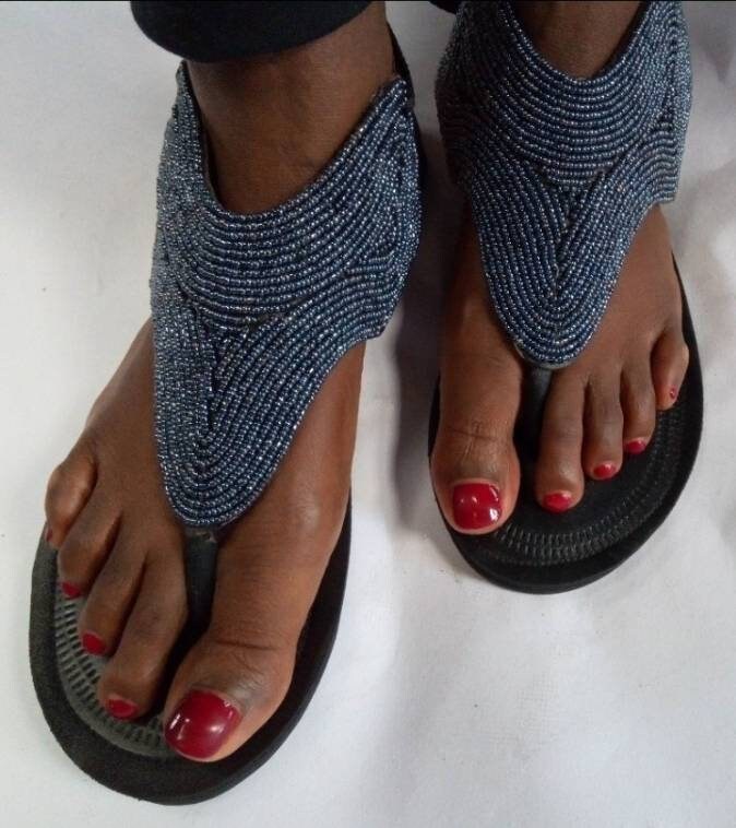 Handmade African Beaded Sandals/Authentic Maasai-Style Leather Flip-Flops Women/Boho Beach Sandals/Comfortable Summer Sandal African Gifts