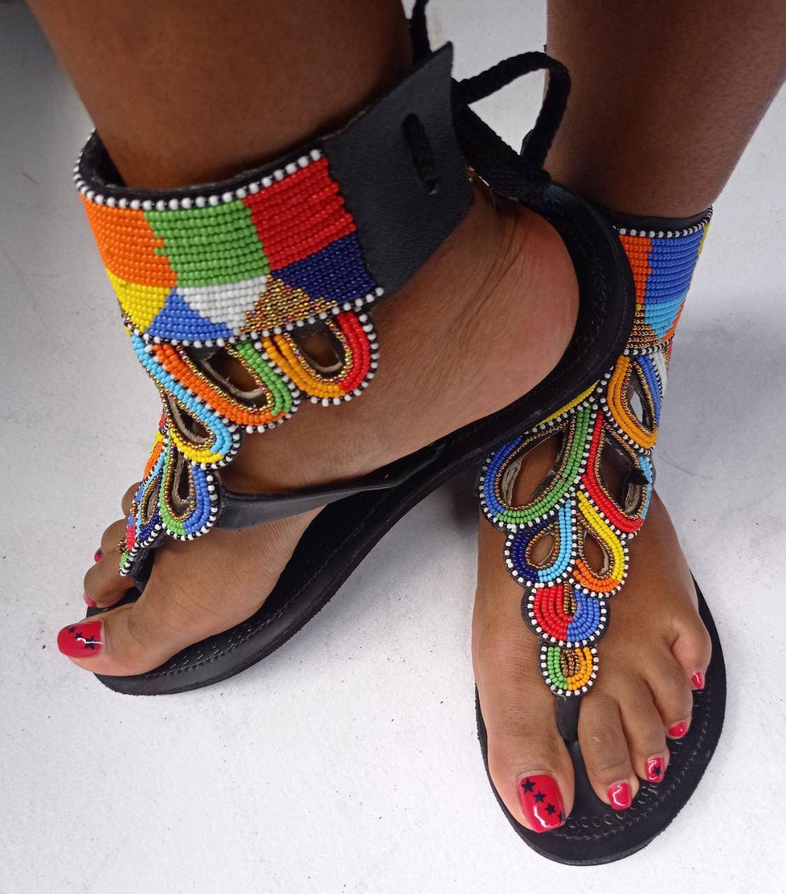 Handmade African Beaded Sandals/Authentic Maasai-Style Leather Flip-Flops Women/Boho Beach Sandals/Comfortable Summer Sandal African Gifts